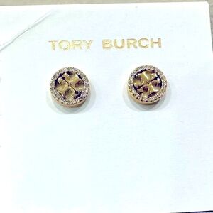 New Tory Burch logo stud earrings Gold